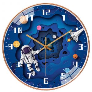 12 Pouces Silencieux Mouvement des Enfants Horloge Murale Non Cochant Actionn&eacute; par la Batterie de l'Espace de Voyage Style D&eacute;cor Bleu pour les Gar&ccedil;ons de Chambre &agrave; coucher - Neuf