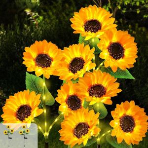 2 Pi&egrave;ces Solaires Lampes Tournesol &Eacute;tanche Lampes Solaires Exterieures Fleur, Led Lumi&egrave;re En Forme De Tournesol Avec 2 Modes Pour Jardin Terrasse Mariage No&euml;l Chemins D&eacute;coration - Neuf