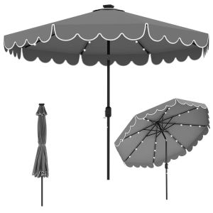 Parasol De Patio 307 X 253 Cm Avec Inclinaison Manuelle Et Lumi&egrave;res Led Style &Eacute;l&eacute;gant En Polyester Gris Helloshop26 20_0012987 - Neuf