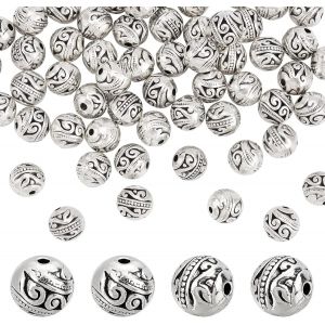 Mevronisshop-Pandahall Elite - 60pcs 8mm Perles Tib&eacute;taines Antiques Intercalaires Rondes Perles D'espacement Perles D'alliage Pour La Cr&eacute;ation De Bijoux De Collier De Bracelet, Argent - Neuf