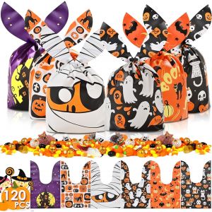 120Pcs Sacs Bonbons et Cadeaux Halloween - Forme Oreilles de Lapin - Pour Friandises et Biscuits - Fournitures Fête la Nuit d'Halloween (Zombie) - Neuf