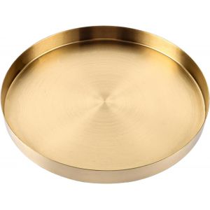 Checarzhn--No1-Plateau Rond En Acier Inoxydable - Plateau De Service Doré 30 Cm - Hauteur 2,8 Cm - Assiette Décorative Avec Bord Pour Bijoux, Décoration De Table, Cosmétiques, Bougies - Neuf