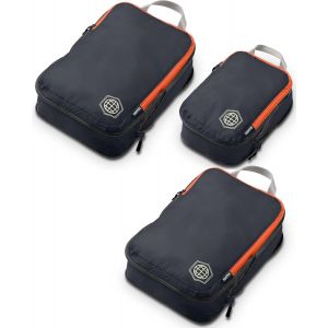 Compression Demballage Set De Cubes Pour Sacs Organisateur Des Bagages À Main Durable Voyage Léger Avec Double Fermeture Éclair Par (Gris/Orange, 3 Pièces) - Neuf