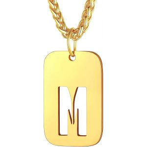 Kal-Collier Plaque Initiale En Acier Inoxydable Pour Homme, Cha&icirc;ne Pendentif Dog Tag Avec L'alphabet Creux - Neuf