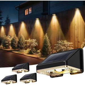 Applique Solaire Exterieur 4 Unit&eacute;s Lumiere Solaire Ext&eacute;rieur Blanc Chaud Lampe Solaire Murale Exterieur &Eacute;tanche Avec Joli &Eacute;clairage D'ambiance Pour Cl&ocirc;ture, Mur Et Jardin - Neuf