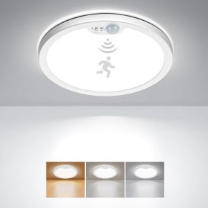 Kal-Plafonnier Led Detecteur De Mouvement, 18w 1800lm Luminaire Éclairage De Plafond Blanc Chaud/Neutre/Froid Escalier Salle De Bain Couloir Garage Exterieur Cuisine -22cm - Neuf