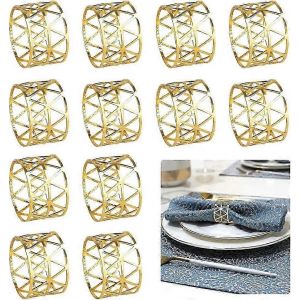 12 Pcs Ronds de serviette Or Hollow Out Ronds de serviette Boucles de serviette en métal - Neuf