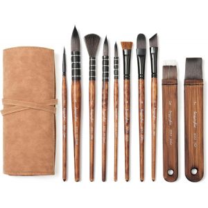 Tianyi-Lot De 10 Pinceaux De Peinture Synthétique Taklon Pour Aquarelle, Acrylique, Gouache, 8 Têtes De Pinceau Avec Étui De Voyage, Colle De Maïs Écologique, Plus De 3000 Coups Testés - Neuf