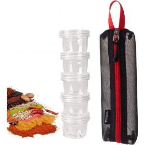 Lot De 5 Bocaux &Agrave; &Eacute;pices De Camping &iquest; Sali&egrave;res Et Poivri&egrave;res Avec Sac De Rangement De Voyage Portable Noir,Distributeur De R&eacute;cipients Organisateur D'assaisonnement Pour Barbecue En Plein Air - Neuf