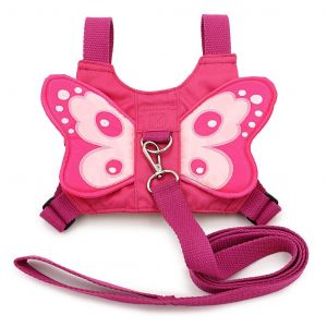 Ceinture De S&eacute;curit&eacute; Pour B&eacute;b&eacute; Et Tout-Petit Avec Ailes De Papillon Rose, Harnais De Marche Dot&eacute; De Sangles R&eacute;glables Et Laisse Amovible De 125 Cm, Taille 17x18 Cm, Poids 0,2 Kg - Neuf