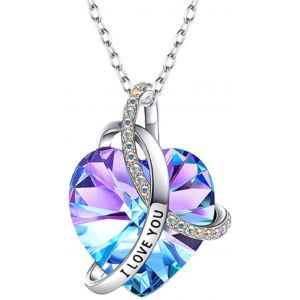 Kal-Coeur Cristal Collier Ras Du Cou Argent Papillon Violet Cristal Pendentif Coeur Collier Chaîne Je T'aime Pour Toujours Pierre De Naissance Charme Infinity Amour Collier Cadeau Pour Femmes - Neuf