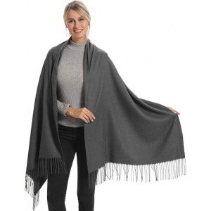 Doux Mélange De Laine Cachemire Écharpe Écharpe Pashmina Acrylique Et D'un Châle Pour Femmes-Gris Foncé - Neuf