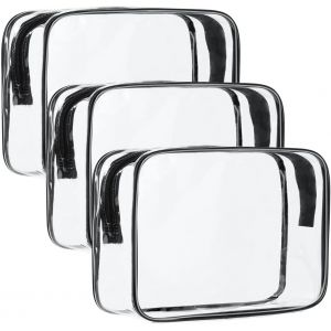 MAA-3 pièces Trousse De Toilette Transparente PVC Étanche Trousse de Maquillage de Voyage Sac de Toilette Transparent pour Voyage Avion Sac Cosmétique Organisateur pour Hommes, Femme, Enfant - Neuf