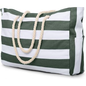 nzqaf-Sac de plage imperméable à rayures avec fermeture éclair et poche anti-humidité, grand sac de plage pour femme - Neuf