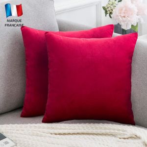 Cauc-Lot De 2 Housses De Coussin Rouge Framboise Velours 40x40 Cm Uni, Taie D'oreiller Grenadine Carr&eacute; Doux Et Design, D&eacute;coration Salon Scandinave Canap&eacute; (2 Rouge Framboise) - Neuf