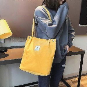 Sacs &agrave; bandouli&egrave;re pour femmes, cabas en velours c&ocirc;tel&eacute;, sacs vintage de plage, sacs de courses r&eacute;utilisables pour &eacute;tudiantes - Neuf