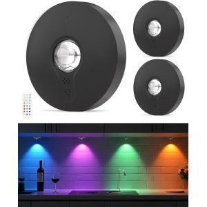 Ulteronixshop-Lampes LED RGB Rechargeables avec T&eacute;l&eacute;commande, Lampe de Cuisine Sous Placard avec Batterie 1500mAh, Intensit&eacute; R&eacute;glable et Minuterie, &Eacute;clairage Sans Fil &agrave; Coller pour Placard, Noir, Lot - Neuf