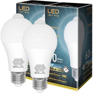 Ampoule Détecteur De Mouvement, Ampoule Led E27 Capteur Pir, Blanc Froid 6000k 9w 900lm Ampoules D'éclairage De Sécurité Automatiquement Allumées/Éteintes Pour Couloir, Garage, Lot[Amp742866] - Neuf
