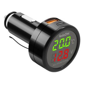 JGD-Adaptateur Prise Allume Cigare USB QC3.0 + PD3.0 Chargeur Voiture Rapide Thermom&egrave;tre de Voltm&egrave;tre avec Num&eacute;rique LCD Testeur de Temp&eacute;rature Tension Moniteur de Batterie12V-24V Camions Suvs - Neuf
