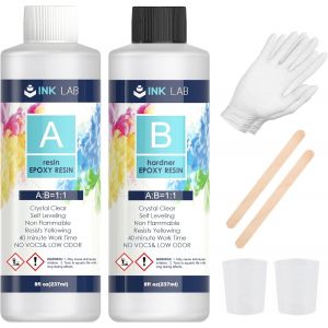 R&eacute;sine &Eacute;poxy 474ml Transparente Avec Durcisseur Non Toxique - Kit Avec B&acirc;tons Et Gants - Ratio De Coul&eacute;e 1:1 Pour Bois, Fabrication De Bijoux Et Cr&eacute;ations Artistiques - Neuf