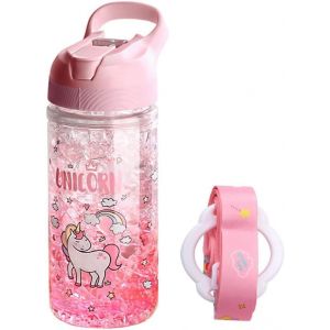 Licorne L'eau Bouteilles Pour Filles,Tasse Avec Paille Et Sécurité Fermer À Clé,Rose Extérieur Intérieur L'eau Bouteille,400 Ml/13,5 Oz Pour Garçons Fille Licorne Amant.[B683] - Neuf
