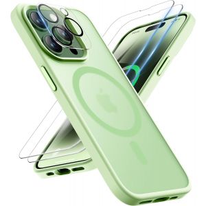 Maa-Coque Pour Iphone 14 Pro Max Avec 2 Verre Trempé Et 1 Caméra Protecteur, Compatible Avec Mag Safe, Etui Translucide Arrière Antichoc Coque Magnétique Pour Iphone 14 Pro Max 6.7"" Cyan Clair - Neuf