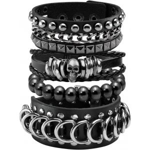 KAL-Bracelets En Cuir Punk Pour Hommes Femmes Rétro Vintage Avec Chaîne - Neuf