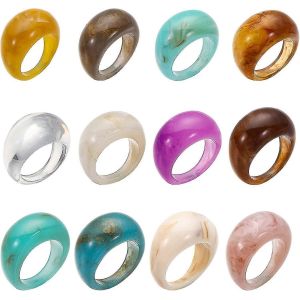 12 Pi&egrave;ces Vintage R&eacute;sine Acrylique Diamant Bagues Index Color&eacute; Anneaux Mignon En Plastique Clair R&eacute;sine Bande Anneaux - Neuf