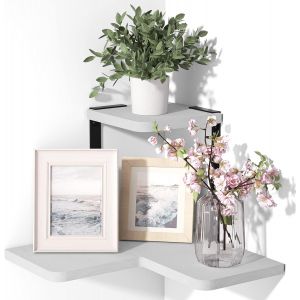 Cmwx-&Eacute;tag&egrave;re D`Angle, Etag&egrave;res Murales Con&ccedil;ue En M&eacute;tal Et En Bois Massif De Paulownia, Style Vintage Et Cottage Pour Chambre &Agrave; Coucher, Salon, Salle De Bain Ou Cuisine, Blanc - Neuf