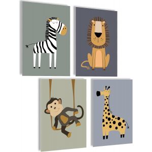 Eryi-Lot De Posters Pour Chambre D'enfant Garçon Et Bébé - Ensemble De Posters Muraux - Décoration Pour Chambre D'enfant Et Fille - Décoration De Chambre De Bébé (Safari) - Neuf
