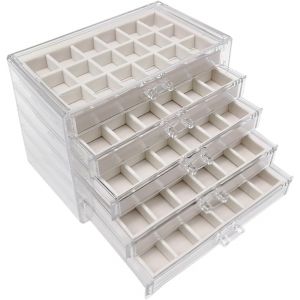Jexnovashop-Bo&icirc;te &Agrave; Bijoux, Organisateur De Bijoux, Organisateur De Boucles D'oreilles, 5 Niveaux Et 90 Petits Compartiments, Empilables, En Velours + Acrylique, Bo&icirc;tes Et Organiseurs Pour Bagues, Bo - Neuf