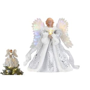 D&eacute;coration de sapin de No&euml;l en forme d'ange de 25 cm avec guirlande lumineuse USB - Acrylique blanc - Neuf