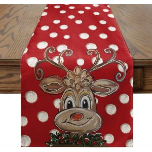 Nappe De No&euml;l - Motif &Eacute;lan Rouge, 33 X 180 Cm, Nappe Rectangulaire Lavable Et Antitache, Id&eacute;ale Pour Les Pique-Niques, Les F&ecirc;tes De No&euml;l Et La D&eacute;coration De Table. - Neuf