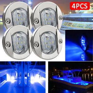 4x feux de poupe LED ronds pour bateau, bleu, pour cabine, pont, court - Neuf