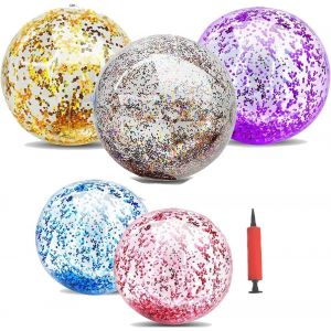 KAL-5 Pièces Ballon De Plage Gonflable Gonflable Piscine Glitter Ballon De Gonflable Portables Ballons De Piscine Jeux De Plage Pour Les Vacances, Les Fêtes (3 * 40Cm+2 * 60Cm) - Neuf