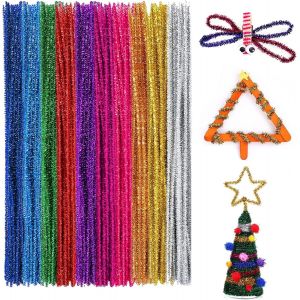 100 Morceaux De Cure-Pipe De 10 Couleurs Tiges De Chenille Pour Le Bricolage De L'artisanat Des Décorations Créatives Projets De L'école (6mm X 12inch, Bling Couleurs) - Neuf