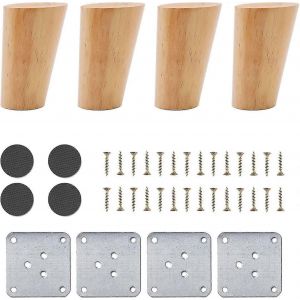 Lot De 4 Pieds De Meubles En Bois Inclinés - 8cm - Pieds De Canapé De Remplacement Avec Accessoires - Neuf