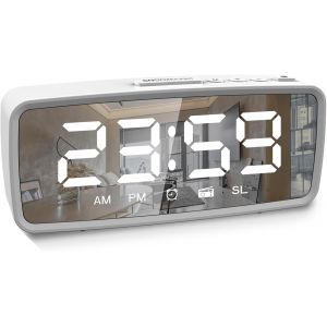 Radio Réveil Digital Réveil 2 Sons DIDI & Radio 15 Niveaux de Volume 2 Alimentation Pile & Câble Auto-Off Radio 12/24 Heures Blanc - Neuf