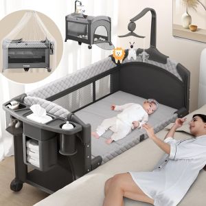 Lit Bébé Pliable,Réglables En Hauteur, Aucune Installation Nécessaire,Jouets,Table À Langer, Super Forte Charge Porteuse, Facile À Voyager, Moustiquaire - Neuf