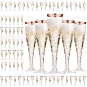 Lot De 75 Flûtes À Champagne Réutilisables En Plastique Avec Bordure Dorée,150 Ml,Pour Mariages,Anniversaires,Fêtes Prénatales,Fêtes,Pique-Niques Et Camping - Neuf