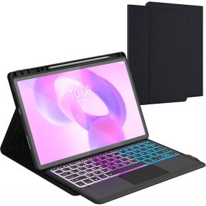 Coque Clavier Pour Lenovo Idea Tab Pro 12.7" 2025: Clavier R&eacute;tro&eacute;clair&eacute; 3 Zones 7 Couleurs Pour Lenovo Idea Tab Pro 12.7 Pouces - Claviers Azerty Fran&ccedil;ais Sans Fil D&eacute;tachable Avec Support De Stylet - Neuf