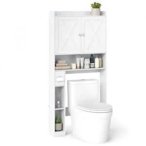 COSTWAY Meuble WC au-Dessus des Toilettes avec 2 Portes, &Eacute;tag&egrave;re R&eacute;glable, Porte-Papier Toilette pour Salle de Bain, Blanc - Neuf