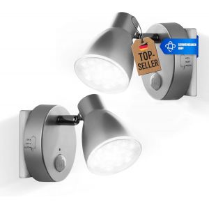 2er Pack Veilleuse &Agrave; D&eacute;tecteur Led Tg2635-024 En Argent Avec Fonction Automatique Avec D&eacute;tecteur De Mouvement, Lampe De S&eacute;curit&eacute;, Lampe &Agrave; Douille, Lampe Murale, Lampe D'orientation, Veilleuse - Neuf