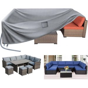 280x205x100cm Housse Pour Meubles De Jardin Imperm&eacute;able Et Solide En Tissu Oxford 420d, R&eacute;sistant Au Vent Et Anti-Uv Pour Table De Terrasse, Meubles En Rotin, Ext&eacute;rieur, Gris - Neuf