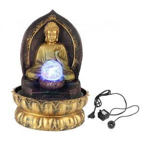 HJLIAN Fontaine de bureau Bouddha classique, decoration de table unique en resine avec lumiere, prise UE 220 V - Neuf