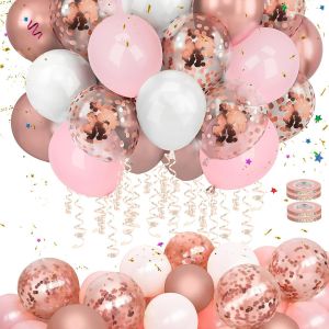Rose Gold Ballon 60 Pièces Ballons Anniversaire Set Ballon Paillette Transparent Ballon Helium Metallique Ballon Blanc Et Rose Avec Ruban Pour Deco Nouvel An Shower Fête Anniversaire Mariage - Neuf