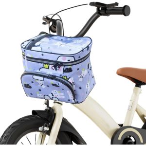 Panier De Vélo Pour Enfant Avant Et Sacoche De Vélo Pour Enfant-18 X 22 X 18 Cm-Sac En Tissu Avec Compartiments Zippés-Design Lapin Avec Imprimé Animal-Crochet De Montage Rapide-Universel - Neuf