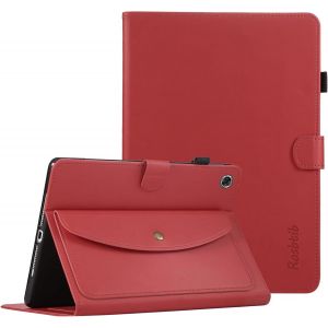 Kal-Coque Pour Lenovo Tab M10 Fhd Plus/K10 10.3"" (Tb-X606f/X606x/X6c6f), Étui Minimaliste En Cuir Pu Avec Portefeuille, Support Pliable Multi-Angle Et Porte-Cartes Pour Lenovo M10 Plus, Rouge - Neuf