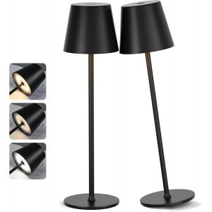 2 Pieces Wireless Led Table Lamp, 3 Color Temperature, Dimmable, Touch Rechargeable Bedside Lamp For Bedroom, Living Room, Camping, Garden, Outdoor Cafe, (Black) - Neuf