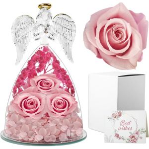 Eternal Rose,Mother's Day Gift,Wedding Gift,Angel Decoration,Eternal Flower Under Bell Angel Guardian Decorative Gift For Mom,Wife,Girlfriend,Wife,Grandma (Pink) - Neuf